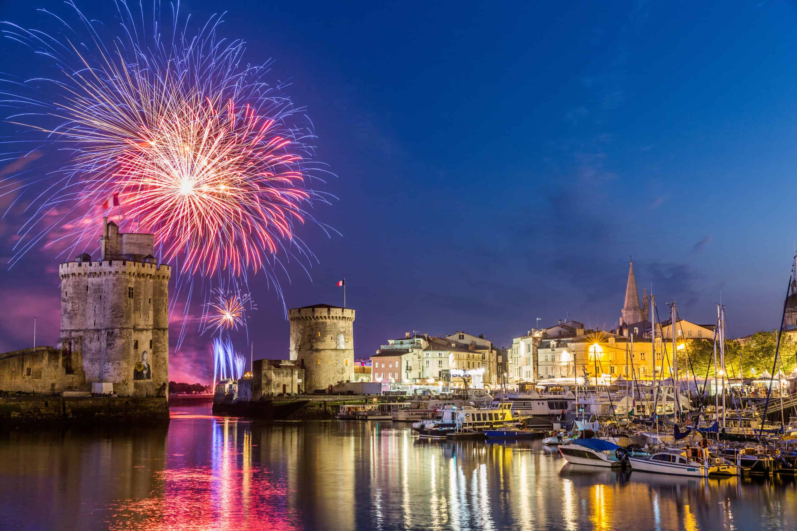 LA ROCHELLE, FRANCE - JULY 14, 2018: Fireworks at La Rochelle during French National Day
